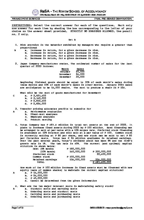 resa far handouts|ReSA B45 FAR Final PB Exam Questions, Answers Solutions.
